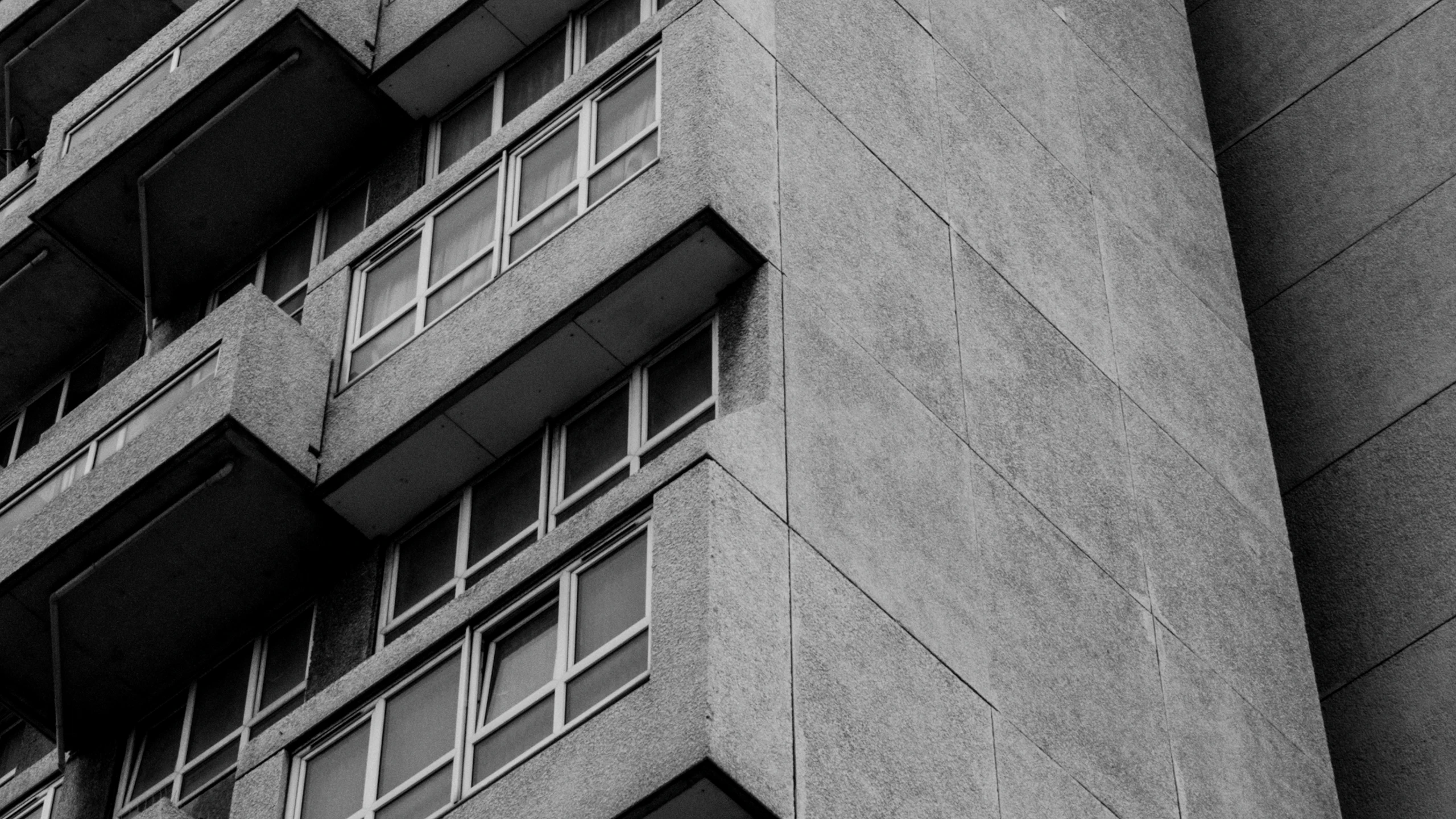 Concrete facade, photographed from below